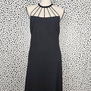 Vintage cage neckline black midi dress
